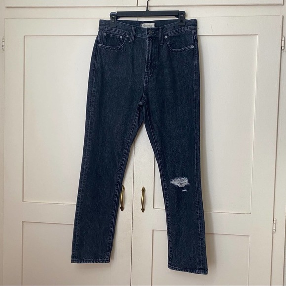 Madewell Perfect Vintage Jean in Roxstone Black Wash Knee-Rip Edition 28 - Picture 3 of 10